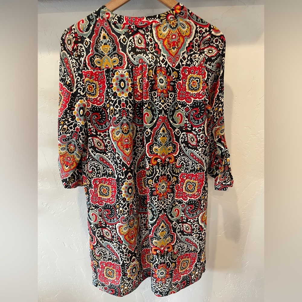 New Tolani 100% silk three-quarter sleeve colorful paisley shift dress size S - Picture 3 of 7